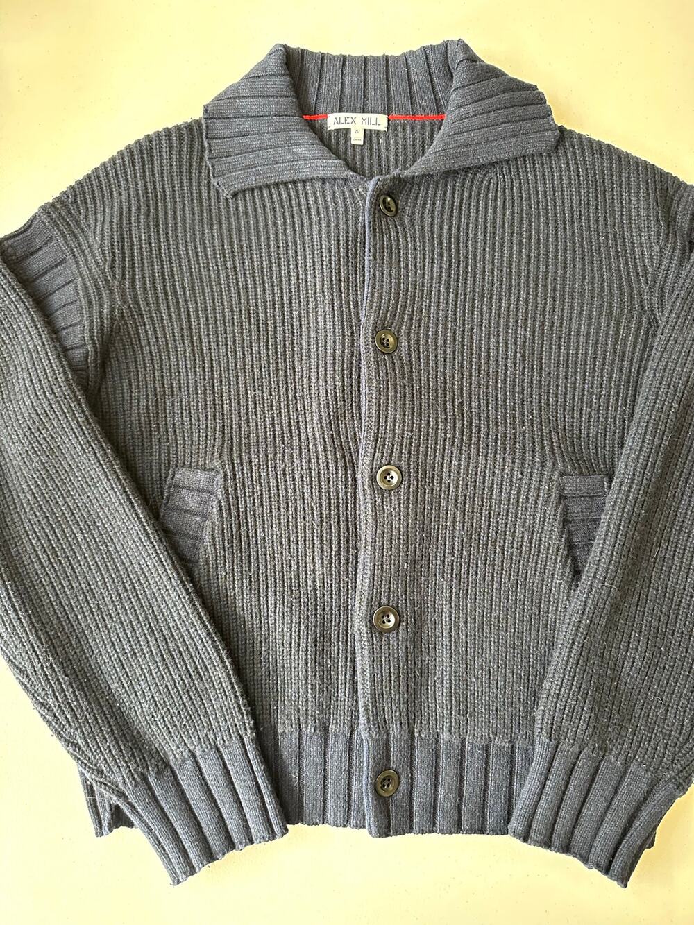 Alex Mill Cardigan Jacket Blue Merino Wool Blend Ribbed Sweater Bomber Men's M